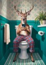 Whimsical Deer Toilet Scene Plakat / 100x150