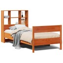  Seng med bokhylle uten madrass voksbrun 75x190 cm heltre furu 8721158618009