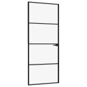vidaXL Innerdør svart 83x201,5 cm herdet glass og aluminium slank