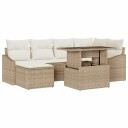  7-delt hagesofa sett med puter i beige poly rattan