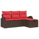 vidaXL Sofa sett med pute med lagring 4 pcs Brun og rød polyrotting