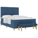  Box Spring Seng med Madrass & Benk Blå 140x200 cm Stoff