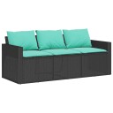 vidaXL Hagesofa med puter 3 seters svart polyrotting