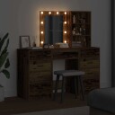  3 delt sminkebordsett med LED i gammel tre finish