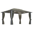 vidaXL Paviljong med gardin og LED-strenglys 4x3 m gråbrun aluminium
