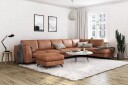 Ocean Lyx 6 seters Høyrevendt U formet Sofa med Divan og Sjeselong + Fotskammel i Kunstlær   Brun
