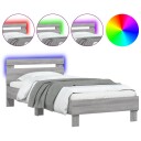 vidaXL Sengeramme med hodegavl og LED-lys grå sonoma 75x190 cm 8721012241053