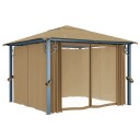vidaXL Paviljong med gardin 300x300 cm gråbrun aluminium