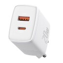 Baseus 20W Hurtiglader USB-C og USB med 2 Porter Hvit