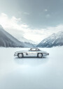 Retro Silver Car On Froozen Lake Side Plakat Plakat / 50x70cm