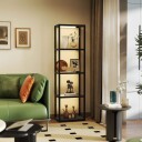 LED gulvlampe med 4 lags glasshylle fotbryter svart