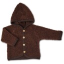 Smallstuff Brown Cardigan Bouclé merinoull med knapper og hette 80-86