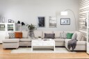 Crazy 6 seters Høyrevendt U formet XX Large Sofa med Divan og Sjeselong i Stoff   Beige