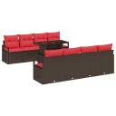 vidaXL Hagesofa Set 9 stk. 6-Antall seter Brun og rød polyrotting
