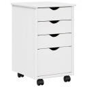 vidaXL Rullende skap med hjul Hvit 34 x 39 x 56 cm Massiv furu