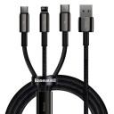 Baseus Tungsten 3-i-1 Hurtigladekabel 1,5m Sort USB-C, Lightning, MicroUSB