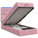 vidaXL Ottoman Seng med Madrass og LED Rosa 100 x 200 cm Fløyel