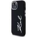 Karl Lagerfeld Silikondeksel iPhone 15 med Metallskriftlogo - Svart