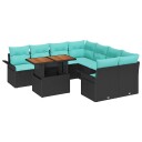 vidaXL Hagesofa Set med pute 9 pcs Svart og Blå polyrotting
