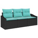 vidaXL Sofa sett med pute 3 pcs Svart polyrotting