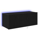 TV Veggskap med LED Lys Svart Eik 80x35x31 cm