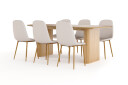 Bark Noira Ovalt Spisebord 220 cm Eik + 6 Nibe stol beige med eikeben   Natur/Beige