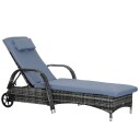 Grå solseng i polyrattan med pute 200x73x30 103cm
