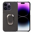 iPhone 14 Pro Max Lær Belagt Deksel med Ringholder Svart