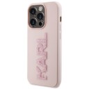 Karl Lagerfeld 3D Gummideksel til iPhone 15 Pro med Glitterlogo - Rosa