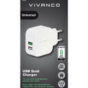 Vivanco 2xUSB 3.4A Hurtiglader Hvit Mobillader