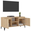 vidaXL TV-benk med metallben sonoma eik 103,5x35x50 cm