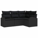 vidaXL Hagesofa Set med pute med lagring 4 pcs Svart polyrotting