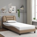  Sengeramme med LED-lys cappuccino 90x190 cm kunstig lær 8721012356184
