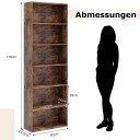 Høy brun bokhylle med 6 hyller og sikkerhetssett