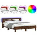 vidaXL Sengeramme med hodegavl og LED brun eik 140x200 cm 8721012247697