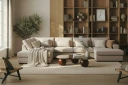 Grande 5 seters U Sofa med Divan Venstre   Beige Fløyel