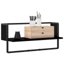vidaXL Vegghylle Veggmontert Svart eik 65 x 25 x 30 cm metall PB