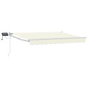  Manuell utvidbar markise med LED lamper Krem og hvit 2,5 x 2 m