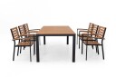 Sunzo Bay spisegruppe Svart/teak 6 stoler & bord 200x100 cm