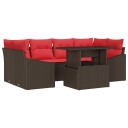 vidaXL Hagesofa Set 7 stk. Brun og rød Poly rattan