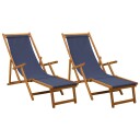 vidaXL Sammenleggbar solstol 2 pcs 3 Posisjon Solid Eucalyptus Tre Blå