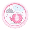 8 stk Papptallerkener 22 cm   Babyshower Pink Elephant