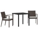  3-delt Hage Spisebordsett med Puter Brun Poly Rattan