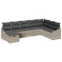 8-delers Hage Sofa Set med Puter Lys Grå Poly Rattan
