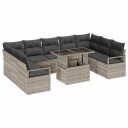  10-delt hagesofaset med puter i lys grå poly rattan