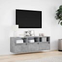  Vegghengt TV-benk med LED-lys betonggrå 130x31x45 cm