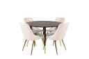 Venture Home Dipp Spisegruppe 115 cm Rund med 4 Velvet Stoler Beige