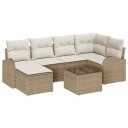  7 delers hagesofa sett med puter i brunt poly-rattan