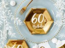 6 stk Gullfarget Sekskantet 60th bursdagstallerkener 20 cm