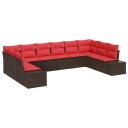 vidaXL Hagesofa Set 10 stk. 9-Antall seter Brun og rød Polyrattan